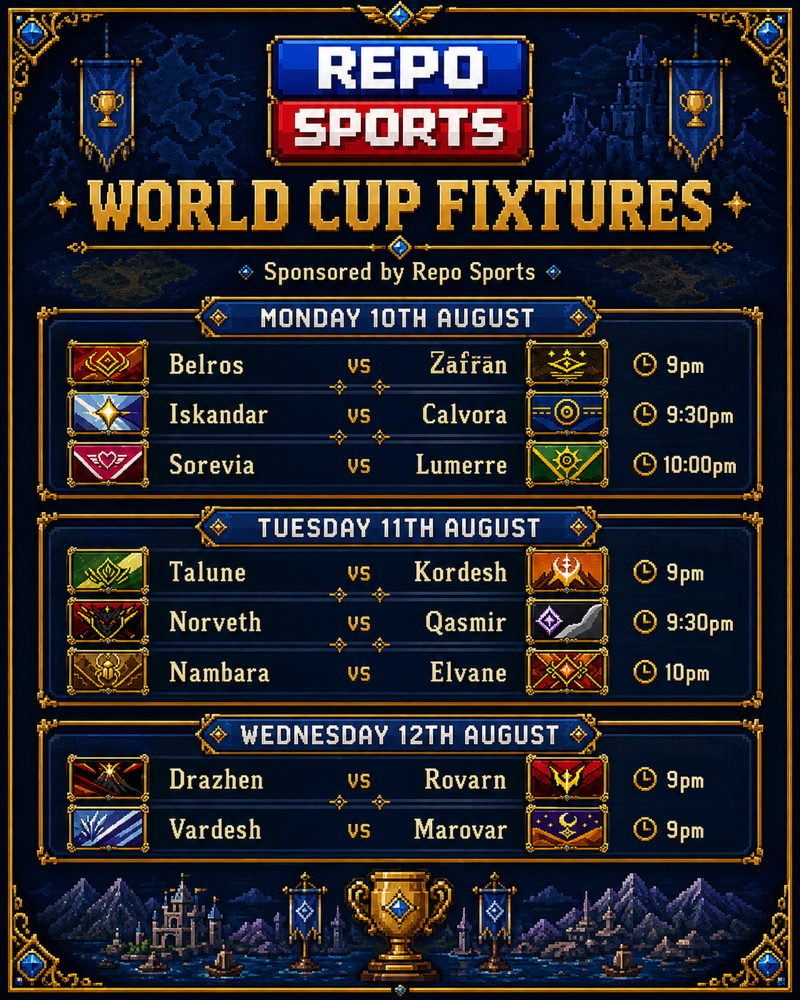 Repo Sports World Cup fixtures